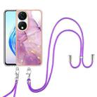 For Honor X7b 4G / 5G Electroplating Marble Dual-side IMD Phone Case with Lanyard(Purple 001) - 2