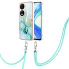 For Honor X7b 4G / 5G Electroplating Marble Dual-side IMD Phone Case with Lanyard(Green 003) - 1