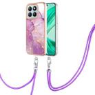 For Honor X8b Electroplating Marble Dual-side IMD Phone Case with Lanyard(Purple 001) - 1