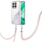 For Honor X8b Electroplating Marble Dual-side IMD Phone Case with Lanyard(White 006) - 1