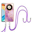 For Honor X9b Electroplating Marble Dual-side IMD Phone Case with Lanyard(Purple 001) - 2