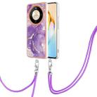 For Honor X9b Electroplating Marble Dual-side IMD Phone Case with Lanyard(Purple 002) - 1