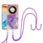 For Honor X9b Electroplating Marble Dual-side IMD Phone Case with Lanyard(Purple 002) - 2