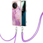 For OnePlus 11 Electroplating Marble Dual-side IMD Phone Case with Lanyard(Purple 001) - 1