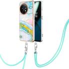 For OnePlus 11 Electroplating Marble Dual-side IMD Phone Case with Lanyard(Green 004) - 1
