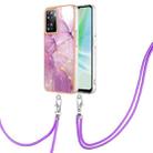 For OnePlus Nord N300 Electroplating Marble Dual-side IMD Phone Case with Lanyard(Purple 001) - 1