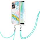 For OnePlus Nord N300 Electroplating Marble Dual-side IMD Phone Case with Lanyard(Green 004) - 1