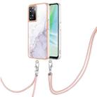 For OnePlus Nord N300 Electroplating Marble Dual-side IMD Phone Case with Lanyard(White 006) - 1