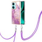 For OnePlus Nord CE3 Electroplating Marble Dual-side IMD Phone Case with Lanyard(Purple 001) - 1