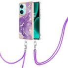 For OnePlus Nord CE3 Electroplating Marble Dual-side IMD Phone Case with Lanyard(Purple 002) - 1