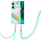 For OnePlus Nord CE3 Electroplating Marble Dual-side IMD Phone Case with Lanyard(Green 004) - 1