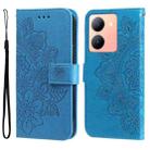 For vivo Y78 5G Foreign Seven-petal Flowers Embossing Leather Phone Case(Blue) - 1