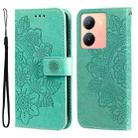 For vivo Y78 5G Foreign Seven-petal Flowers Embossing Leather Phone Case(Green) - 1