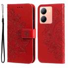 For vivo Y78 5G Foreign 7-petal Flowers Embossing Leather Phone Case(Red) - 1