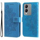 For vivo Y17s 7-petal Flowers Embossing Leather Phone Case(Blue) - 1