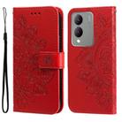 For vivo Y17s Seven-petal Flowers Embossing Leather Phone Case(Red) - 1