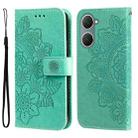 For vivo Y03 4G 7-petal Flowers Embossing Leather Phone Case(Green) - 1