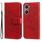 For vivo Y03 4G Seven-petal Flowers Embossing Leather Phone Case(Red) - 1