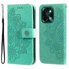 For vivo Y28 4G Global Seven-petal Flowers Embossing Leather Phone Case(Green) - 1