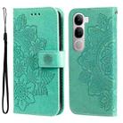 For vivo V40 Lite 4G / 5G IDN Seven-petal Flowers Embossing Leather Phone Case(Green) - 1