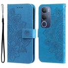 For vivo Y19s Seven-petal Flowers Embossing Leather Phone Case(Blue) - 1