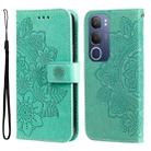 For vivo Y19s Seven-petal Flowers Embossing Leather Phone Case(Green) - 1
