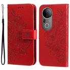 For vivo S20 Pro Seven-petal Flowers Embossing Leather Phone Case(Red) - 1
