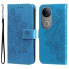 For vivo V50 Seven-petal Flowers Embossing Leather Phone Case(Blue) - 1
