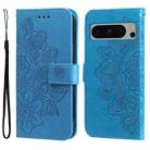 For Google Pixel 8 Pro Seven-petal Flowers Embossing Leather Phone Case(Blue) - 1