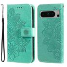 For Google Pixel 8 Pro Seven-petal Flowers Embossing Leather Phone Case(Green) - 1