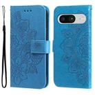 For Google Pixel 8 Seven-petal Flowers Embossing Leather Phone Case(Blue) - 1