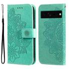 For Google Pixel 7 Pro 7-petal Flowers Embossing Leather Phone Case(Green) - 1
