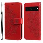 For Google Pixel 7 Pro 7-petal Flowers Embossing Leather Phone Case(Red) - 1