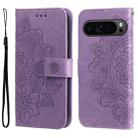 For Google Pixel 9 Pro 7-petal Flowers Embossing Leather Phone Case(Light Purple) - 1
