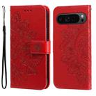 For Google Pixel 9 Pro 7-petal Flowers Embossing Leather Phone Case(Red) - 1