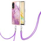 For OPPO Reno8 T 4G Electroplating Marble Dual-side IMD Phone Case with Lanyard(Purple 001) - 1
