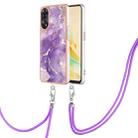 For OPPO Reno8 T 4G Electroplating Marble Dual-side IMD Phone Case with Lanyard(Purple 002) - 1
