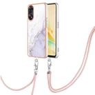 For OPPO Reno8 T 4G Electroplating Marble Dual-side IMD Phone Case with Lanyard(White 006) - 1