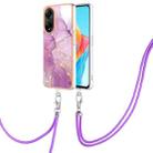 For OPPO A98 Electroplating Marble Dual-side IMD Phone Case with Lanyard(Purple 001) - 1