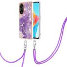 For OPPO A98 Electroplating Marble Dual-side IMD Phone Case with Lanyard(Purple 002) - 1