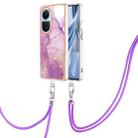 For OPPO Reno10 5G Global Electroplating Marble Dual-side IMD Phone Case with Lanyard(Purple 001) - 1