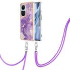 For OPPO Reno10 5G Global Electroplating Marble Dual-side IMD Phone Case with Lanyard(Purple 002) - 1