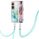 For OPPO Reno10 Pro 5G Global Electroplating Marble Dual-side IMD Phone Case with Lanyard(Green 003) - 1