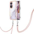 For OPPO Reno10 Pro 5G Global Electroplating Marble Dual-side IMD Phone Case with Lanyard(White 006) - 1