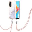 For OPPO A58 4G Electroplating Marble Dual-side IMD Phone Case with Lanyard(White 006) - 1