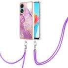 For OPPO A78 4G Electroplating Marble Dual-side IMD Phone Case with Lanyard(Purple 001) - 1