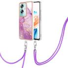For OPPO A79 5G Global Electroplating Marble Dual-side IMD Phone Case with Lanyard(Purple 001) - 1
