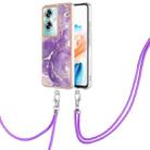 For OPPO A79 5G Global Electroplating Marble Dual-side IMD Phone Case with Lanyard(Purple 002) - 1