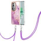 For OPPO Reno11 Pro 5G Global Electroplating Marble Dual-side IMD Phone Case with Lanyard(Purple 001) - 1