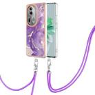 For OPPO Reno11 Pro 5G Global Electroplating Marble Dual-side IMD Phone Case with Lanyard(Purple 002) - 1